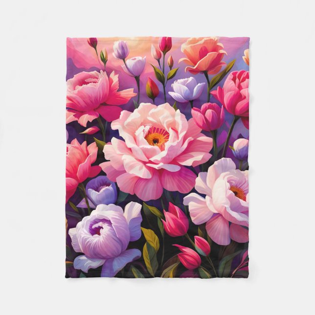 Spring Zen Sunrise Pink Blossom Garden  Fleece Blanket (Front)