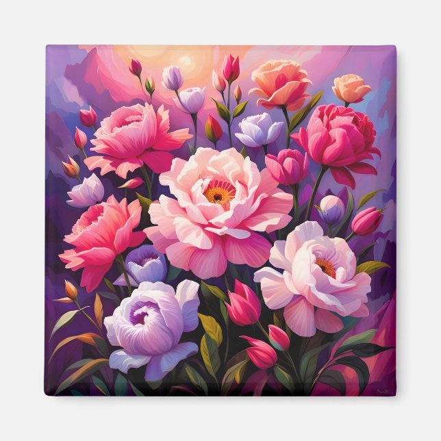 Spring Zen Sunrise Pink Blossom Garden  Magnet (Front)