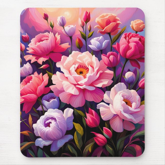 Spring Zen Sunrise Pink Blossom Garden  Mouse Pad (Front)