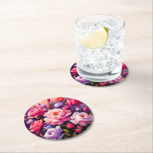 Spring Zen Sunrise Pink Blossom Garden Round Paper Coaster
