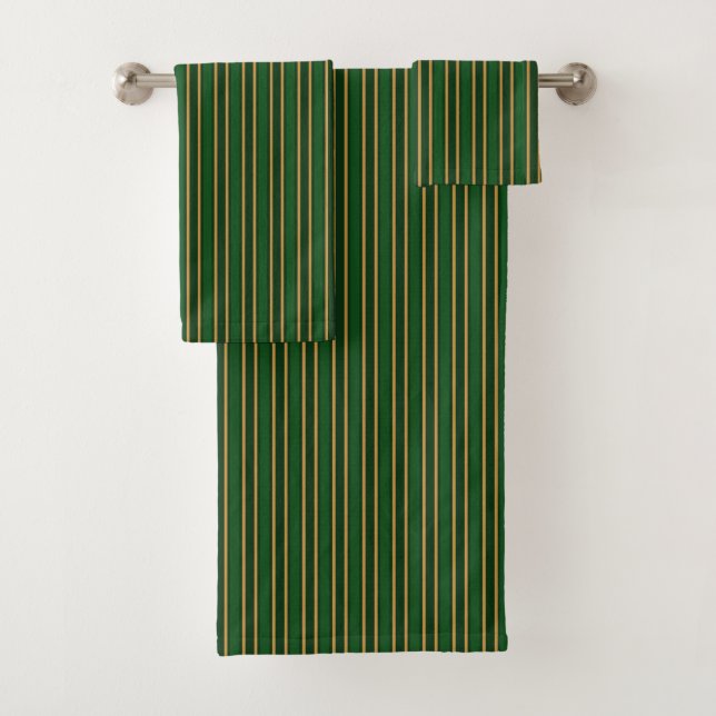Springbok green and gold candy stripes bath towel set (Insitu)