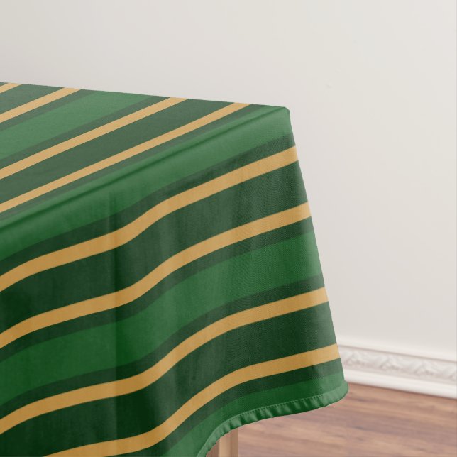 Springbok green and gold candy stripes tablecloth (In Situ)