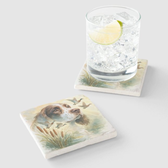 Springer Spaniel and Mallard Duck Double Exposure Stone Coaster (Side)