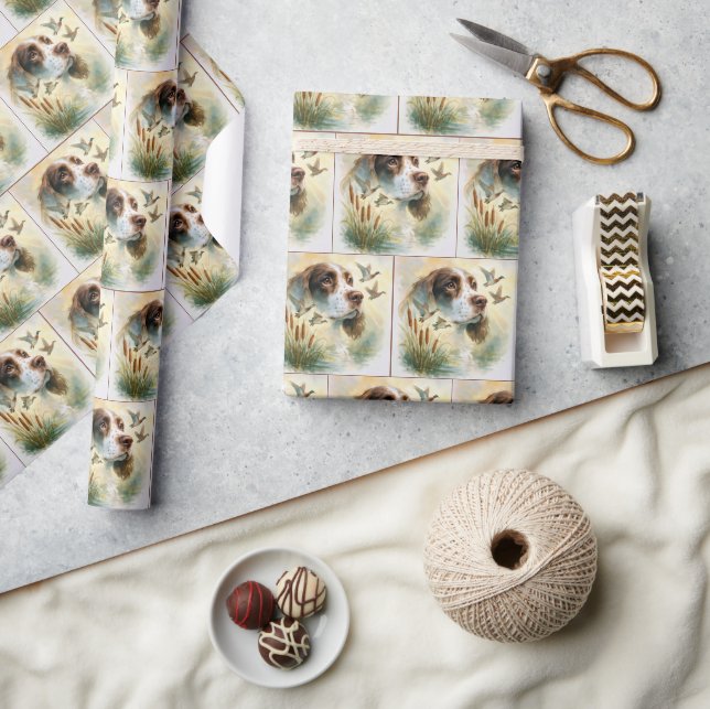 Springer Spaniel and Mallard Duck Double Exposure Wrapping Paper (Crafts)