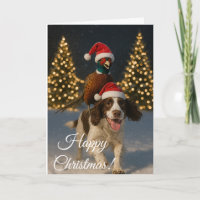 Springer Spaniel and Pheasant Christmas card