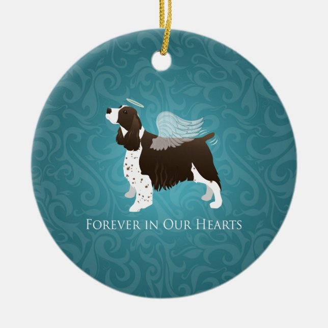 Springer Spaniel Angel - Pet Memorial Ceramic Tree Decoration (Front)