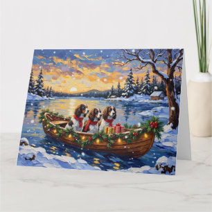 Springer Spaniel Christmas Boat Holiday Card