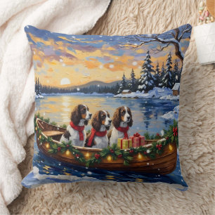Springer Spaniel Christmas Boat Holiday Cushion