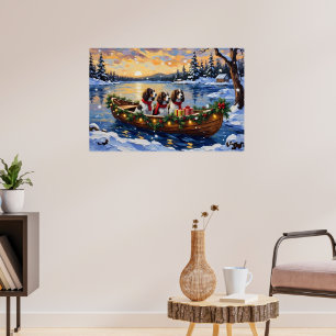 Springer Spaniel Christmas Boat Holiday Poster