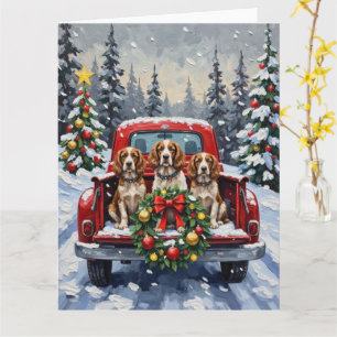 Springer Spaniel Christmas Red Truck Holiday Card