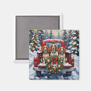 Springer Spaniel Christmas Red Truck Holiday Magnet