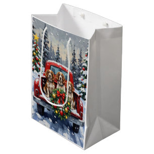 Springer Spaniel Christmas Red Truck Holiday Medium Gift Bag
