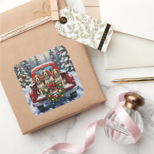 Springer Spaniel Christmas Red Truck Holiday Square Sticker