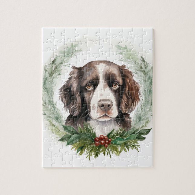 Springer spaniel Christmas Wreath Festive Pup Jigsaw Puzzle (Vertical)