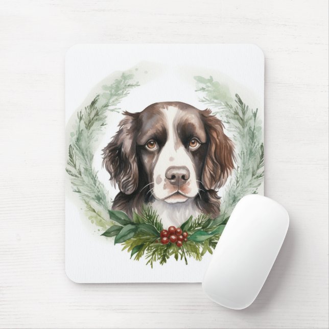 Springer spaniel Christmas Wreath Festive Pup Mouse Pad (With Mouse)