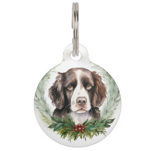 Springer spaniel Christmas Wreath Festive Pup Pet Tag