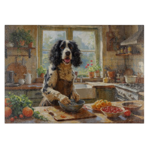 Springer Spaniel Cooking in Kitchen Cutting Board
