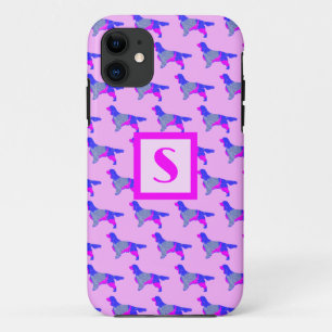 Springer Spaniel Cute Dog Pink Silhouette Monogram Case-Mate iPhone Case