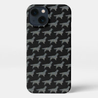 Springer Spaniel Cute Dog Silhouette Grid Black