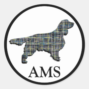 Springer Spaniel Cute Pet Dog Silhouette Y&B Grid Classic Round Sticker