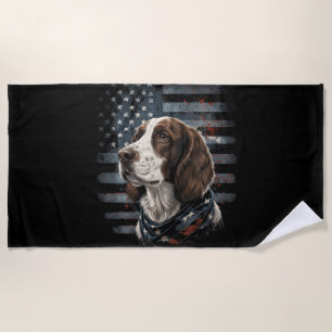 Springer Spaniel Dog American Flag Beach Towel