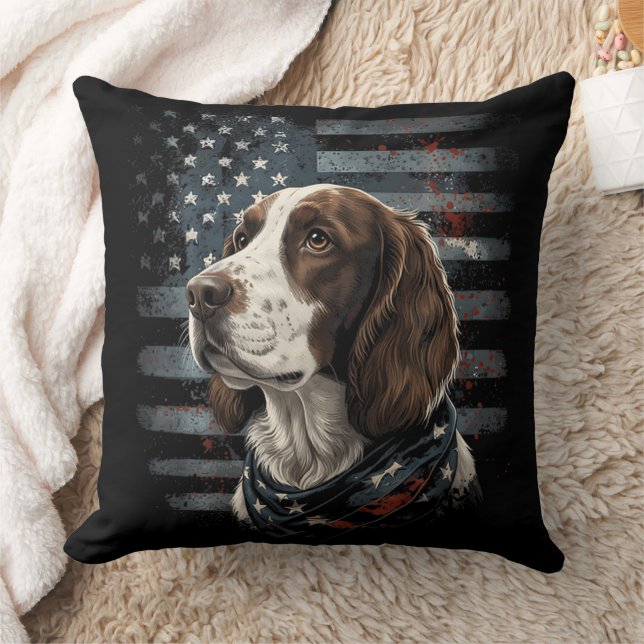 Springer Spaniel Dog American Flag Cushion (Blanket)