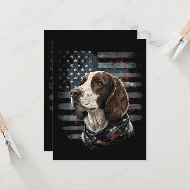 Springer Spaniel Dog American Flag Invitation (Front/Back In Situ)