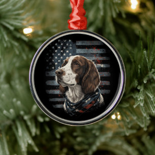 Springer Spaniel Dog American Flag Metal Tree Decoration