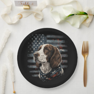Springer Spaniel Dog American Flag Paper Plate
