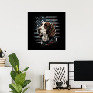 Springer Spaniel Dog American Flag Poster