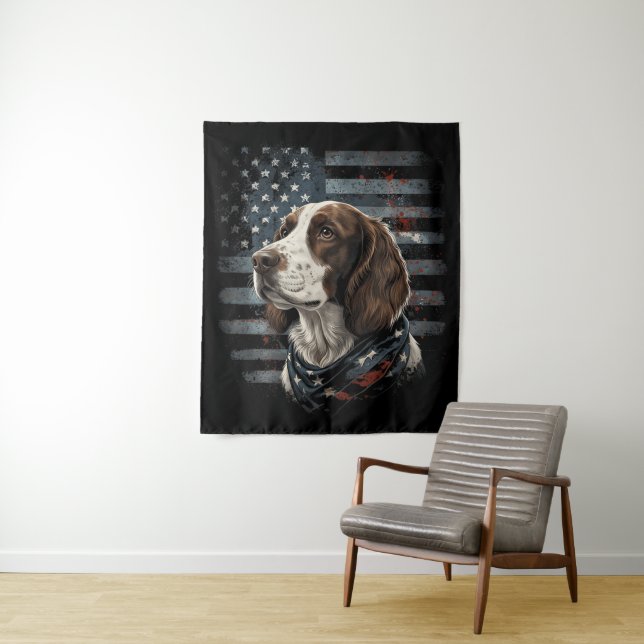 Springer Spaniel Dog American Flag Tapestry (In Situ)