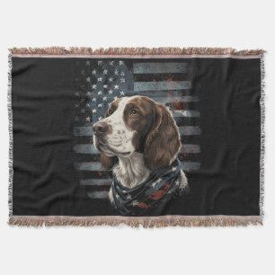 Springer Spaniel Dog American Flag Throw Blanket
