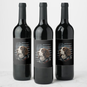 Springer Spaniel Dog American Flag Wine Label