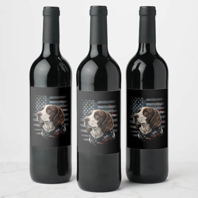 Springer Spaniel Dog American Flag Wine Label (Bottles)