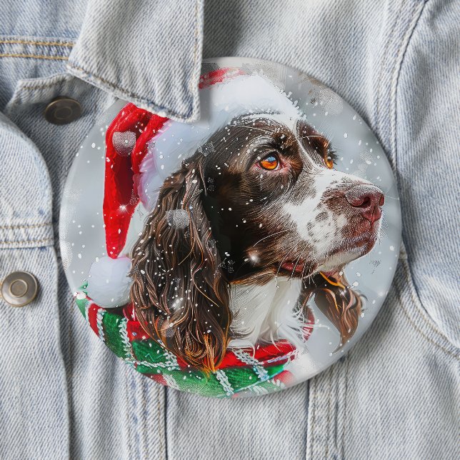 Springer Spaniel Dog Christmas Festive 6 Cm Round Badge (In Situ)