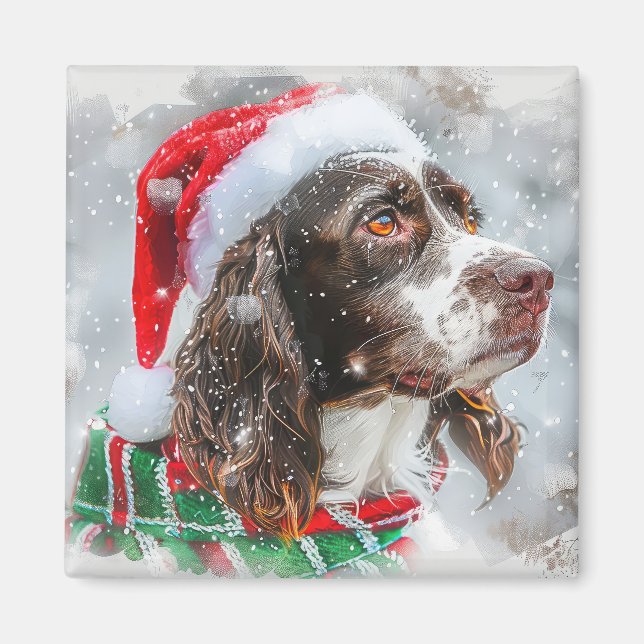 Springer Spaniel Dog Christmas Festive Magnet (Front)