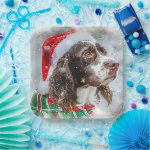 Springer Spaniel Dog Christmas Festive Paper Plate