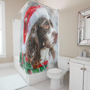 Springer Spaniel Dog Christmas Festive Shower Curtain