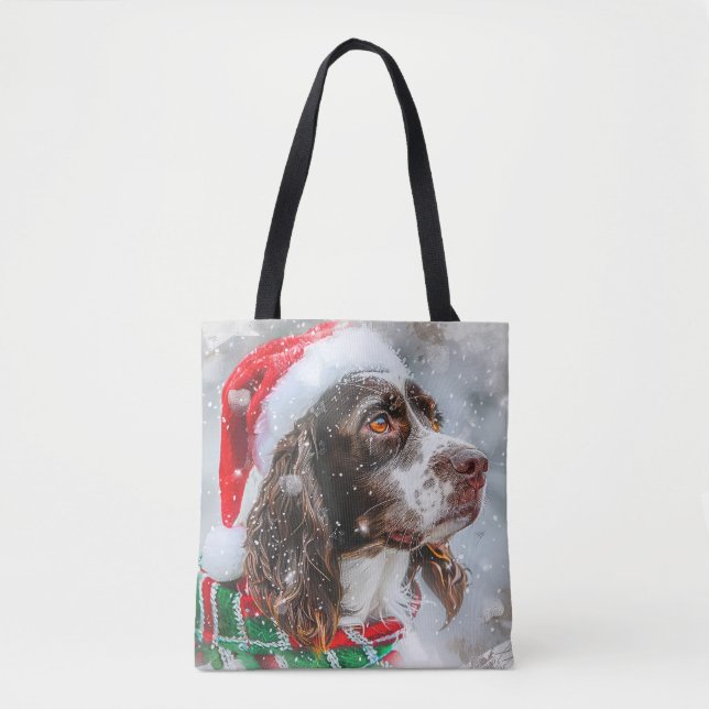 Springer Spaniel Dog Christmas Festive Tote Bag (Front)