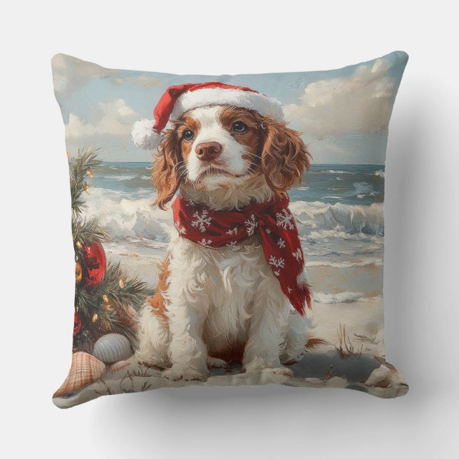 Springer Spaniel Dog Christmas Vintage Beach Cushion (Back)