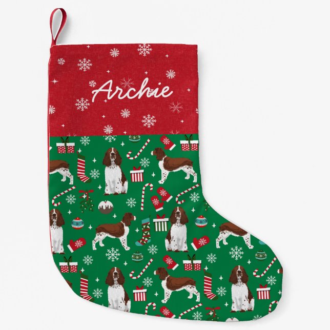 Springer Spaniel Dog Custom dog name Small Christmas Stocking (Front)