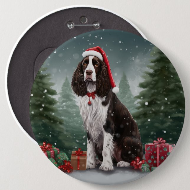 Springer Spaniel Dog in Snow Christmas 6 Cm Round Badge (Front & Back)