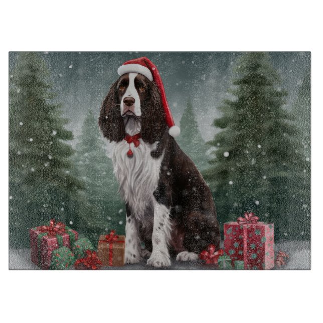 Springer Spaniel Dog in Snow Christmas Cutting Board (Front)