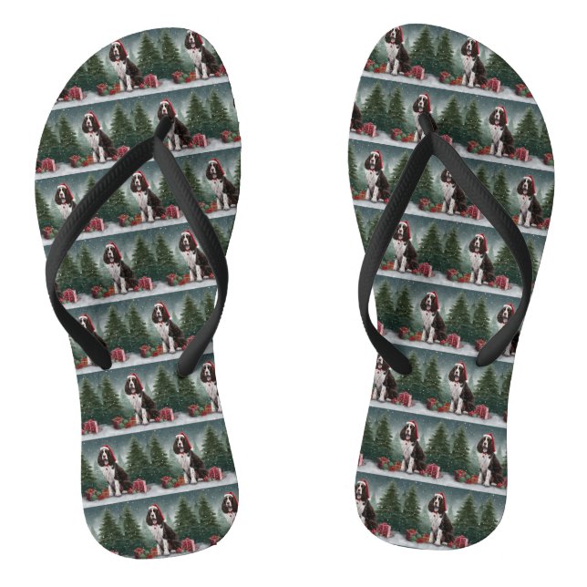 Springer Spaniel Dog in Snow Christmas Jandals (Footbed)