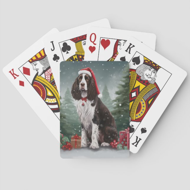 Springer Spaniel Dog in Snow Christmas Playing Cards (Back)