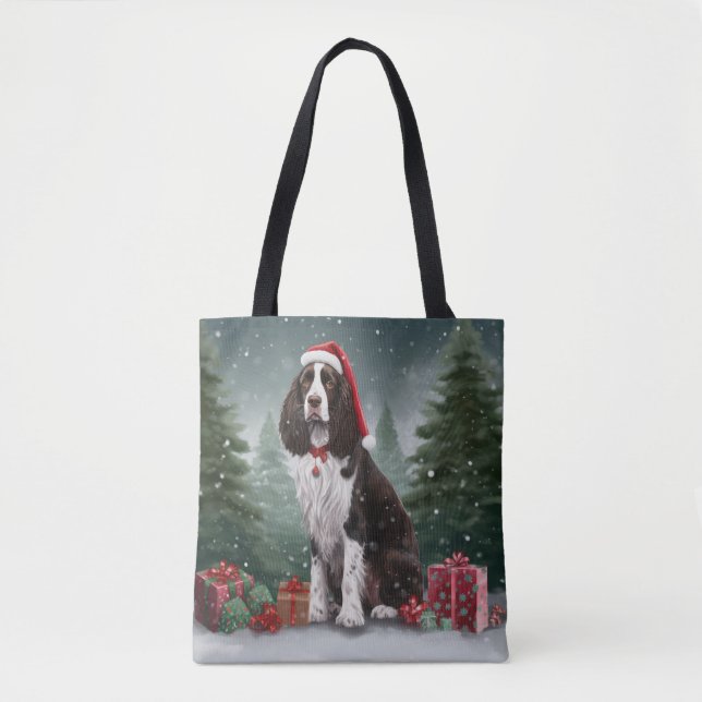 Springer Spaniel Dog in Snow Christmas Tote Bag (Front)