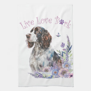 Springer Spaniel Dog Mum Floral Tea Towel