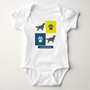 Springer Spaniel Dog & Paw Y&B Grid Square Baby Bodysuit