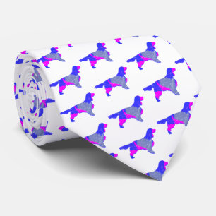 Springer Spaniel Dog Pink & Blue Cute White Neck Tie