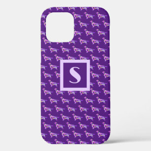 Springer Spaniel Dog Purple Silhouette Monogram iPhone 12 Case